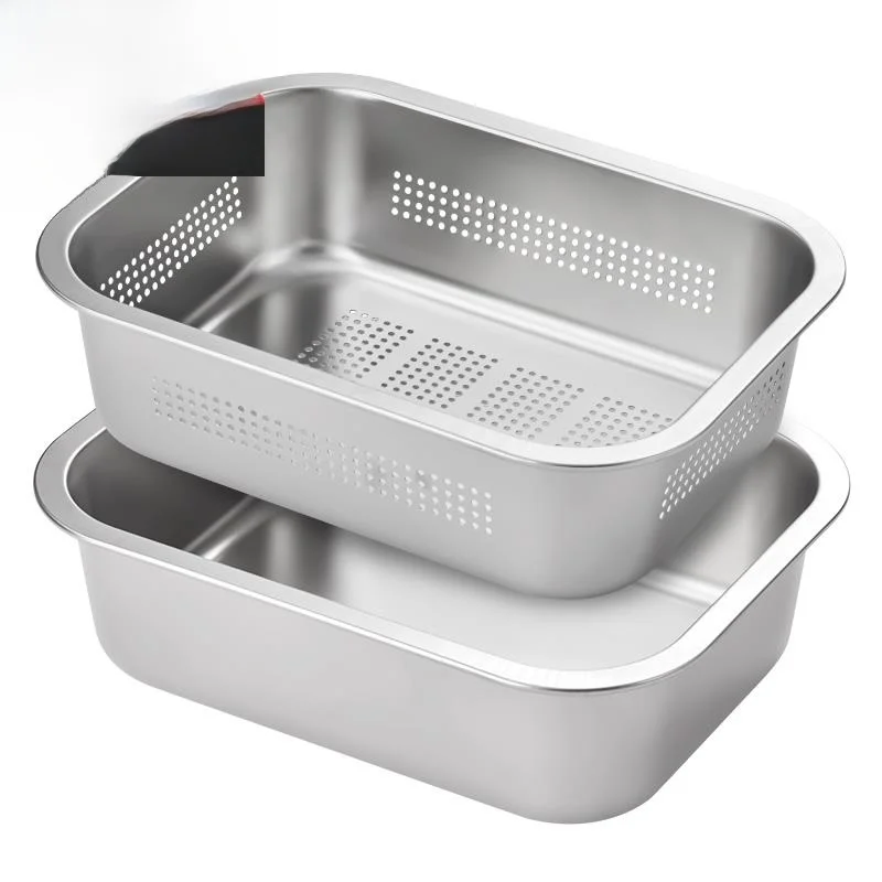 

Stainl Steel Sink with Drain Basket Square Rectangle Vegetable Waing Basin Home Use Diwaing Drainage Tray