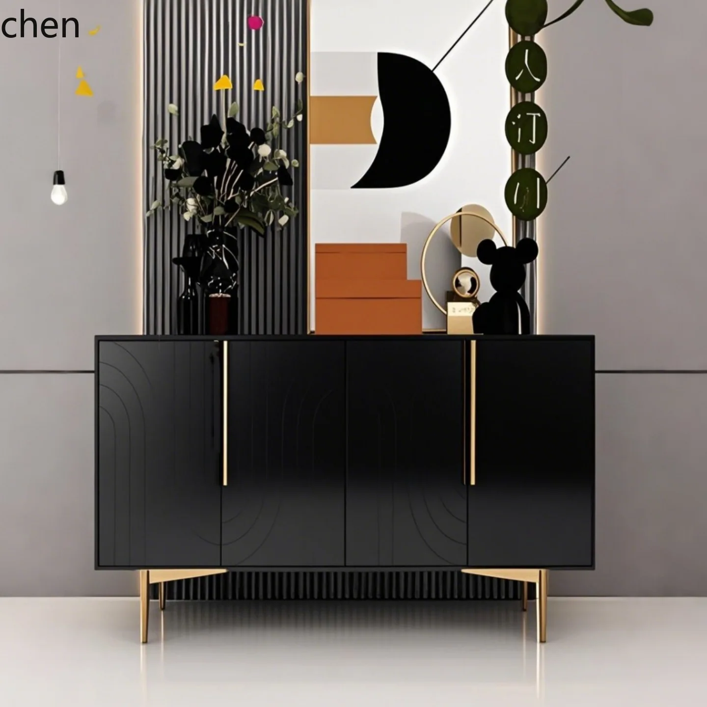 YFY  Lacquered Sideboard Cabinet Solid Wood Lacquered Entryway Decorative Storage Cabinet Tea Cabinet