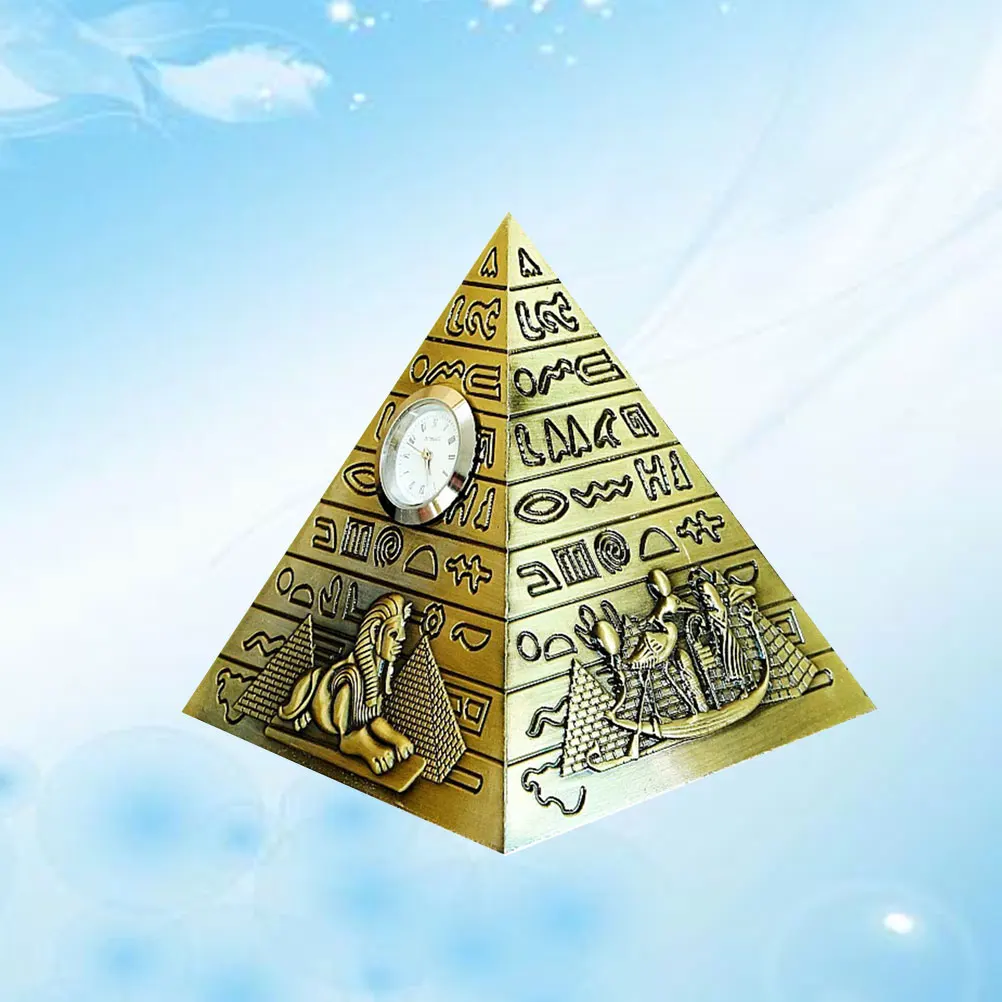 

1Pc Pyramid Clock Decor Egyptian Style Brass Household Ornament Living Room Desktop Adornment Creative Gift
