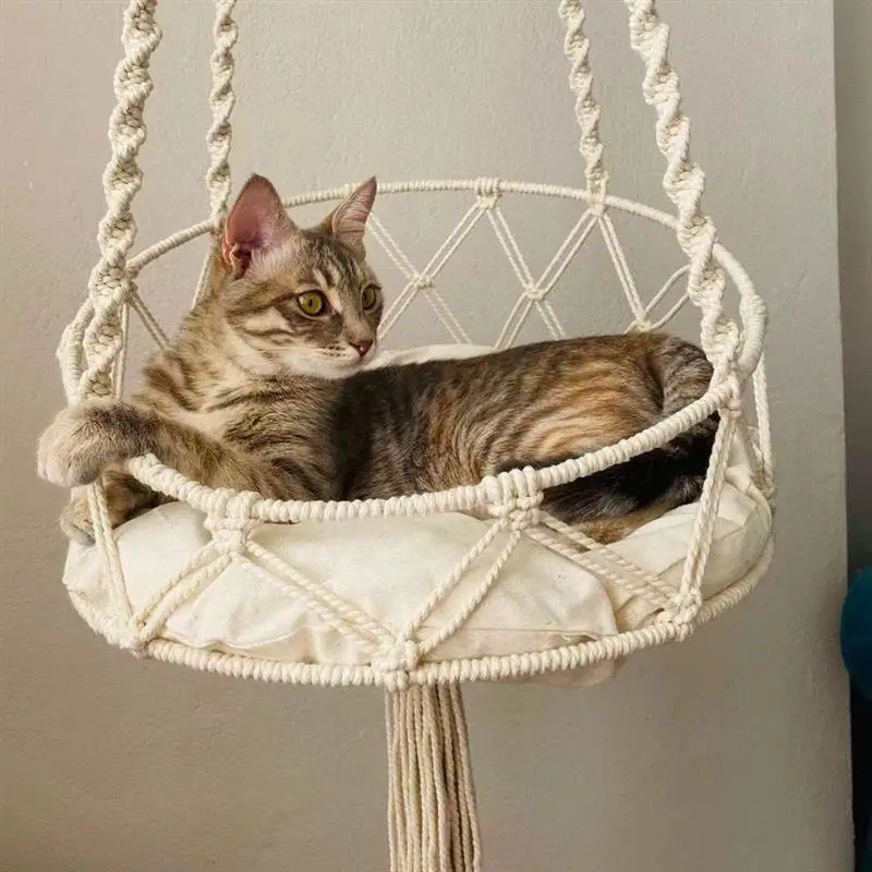 Pure Handmade Cat Balcony Hammock Nest Hanging Swing Woven Cat Nest Hanging Basket Wall Hanging Hanging Orchid Hanging Cradle