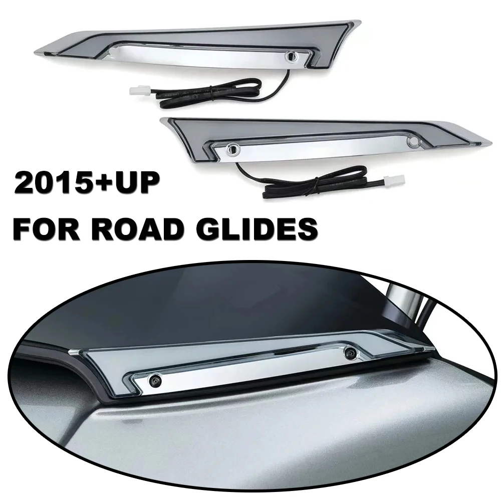 

For Harley Road Glides Motorcycle Chrome/Black Tracer Windshield Decorative Lamps Daylight Running Lamps and Turn Signal Lamps