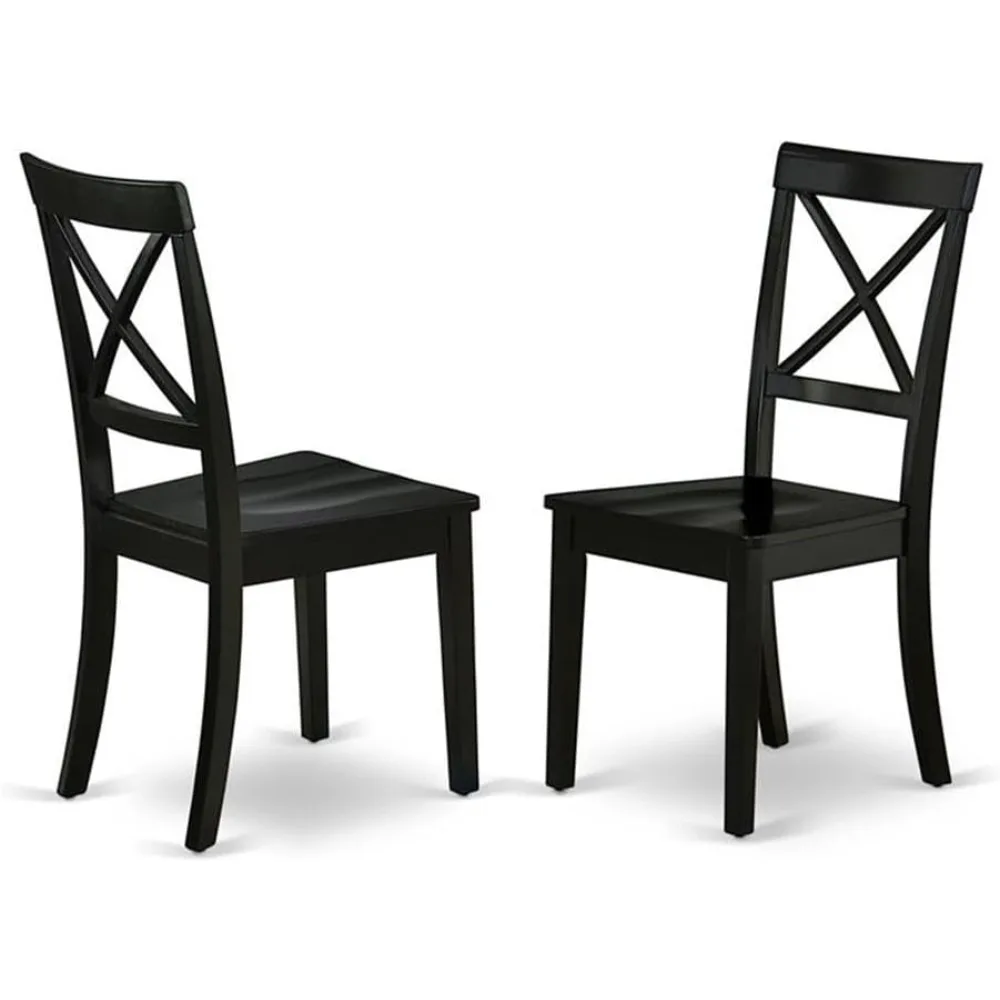 

BOC-BLK-W Boston Dining Room Chairs - Cross Back Solid Wood Seat Chairs, Set of 2, Black