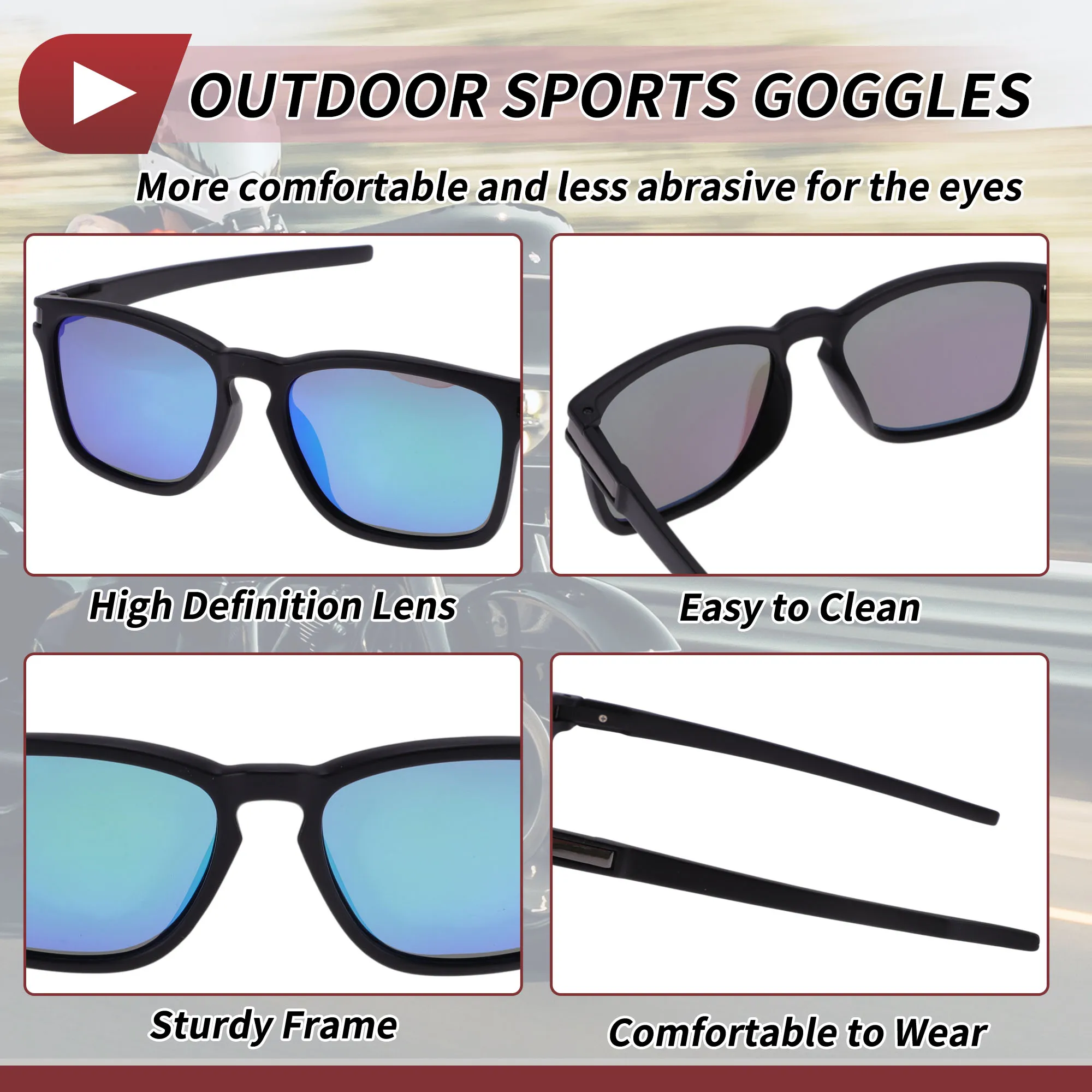 X Autohaux 1 Buah Kacamata Berkendara Sepeda Motor Anti Silau Tri-acetel Selulosa PC Kacamata Hitam Bersepeda Lensa Hijau Bingkai Hitam