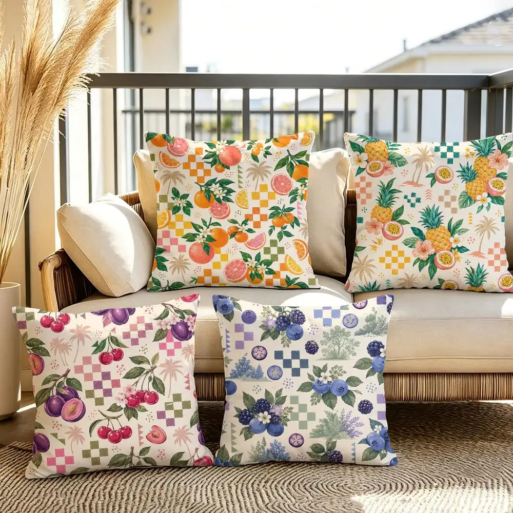 Boho Check Botanical Cottagecore Cushion Cover Soft Short Plush Throw Pillow Cover Cushion Case for Sofa Bedroom Home Decor Gift