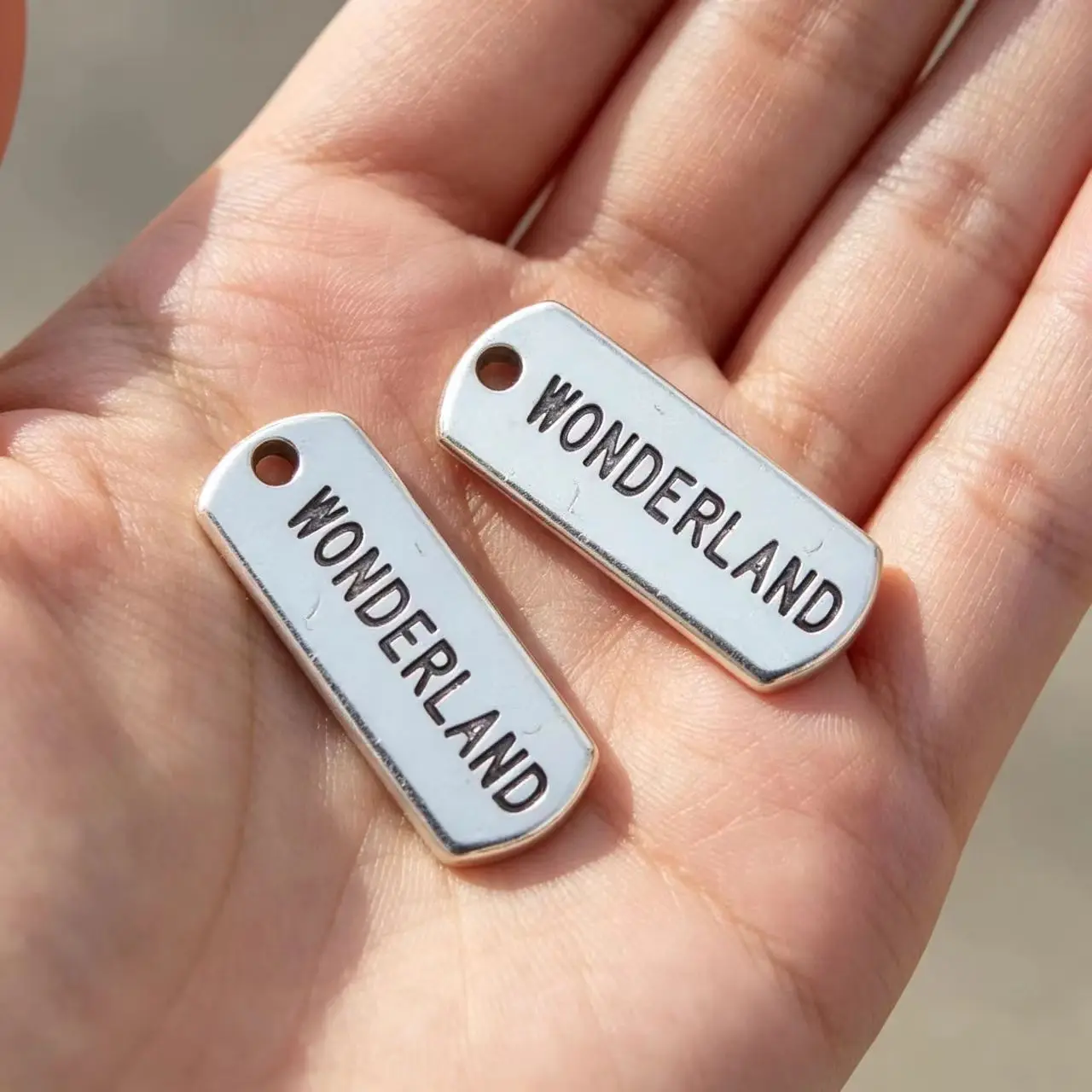 10pcs/Lot 8x21mm Letter Card Wonderland Alloy Charms Antique Silver Color Pendants for DIY Jewelry Making Charm