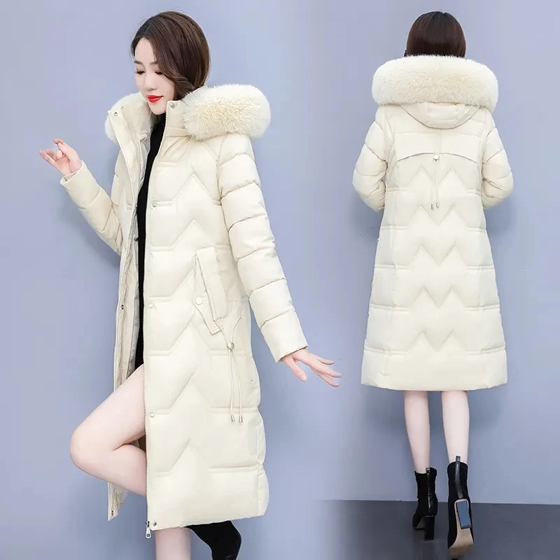 

New Down Cotton Jacket 7XL Women's Warm Parka 2023 Winter Thicken Slim Fur collar Hooded Coat Female Padded Parkas Long Overcoat
