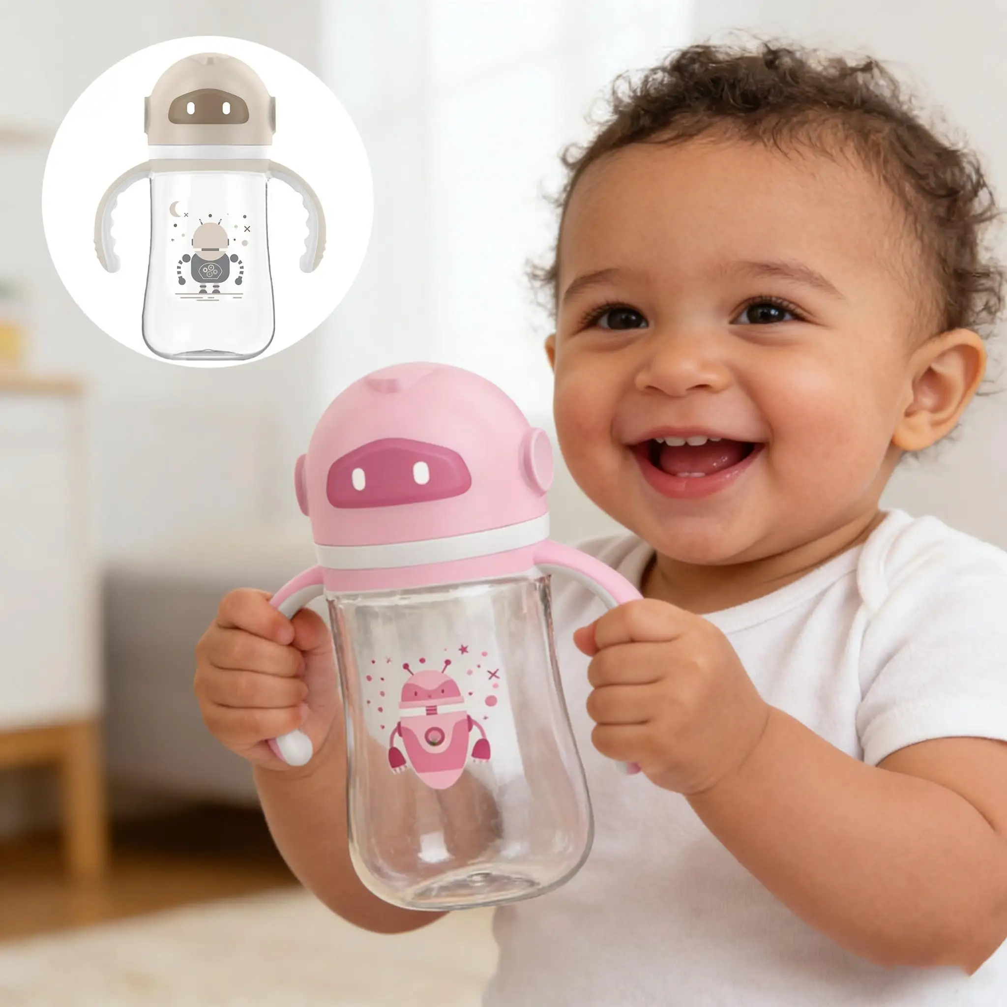 240ml/8oz Baby Feeding Bottle-PP Baby Bottle With Handle,Drop-Proof Design,Light Weight, Wide-Neck Milk Bottle for Easy Cleaning