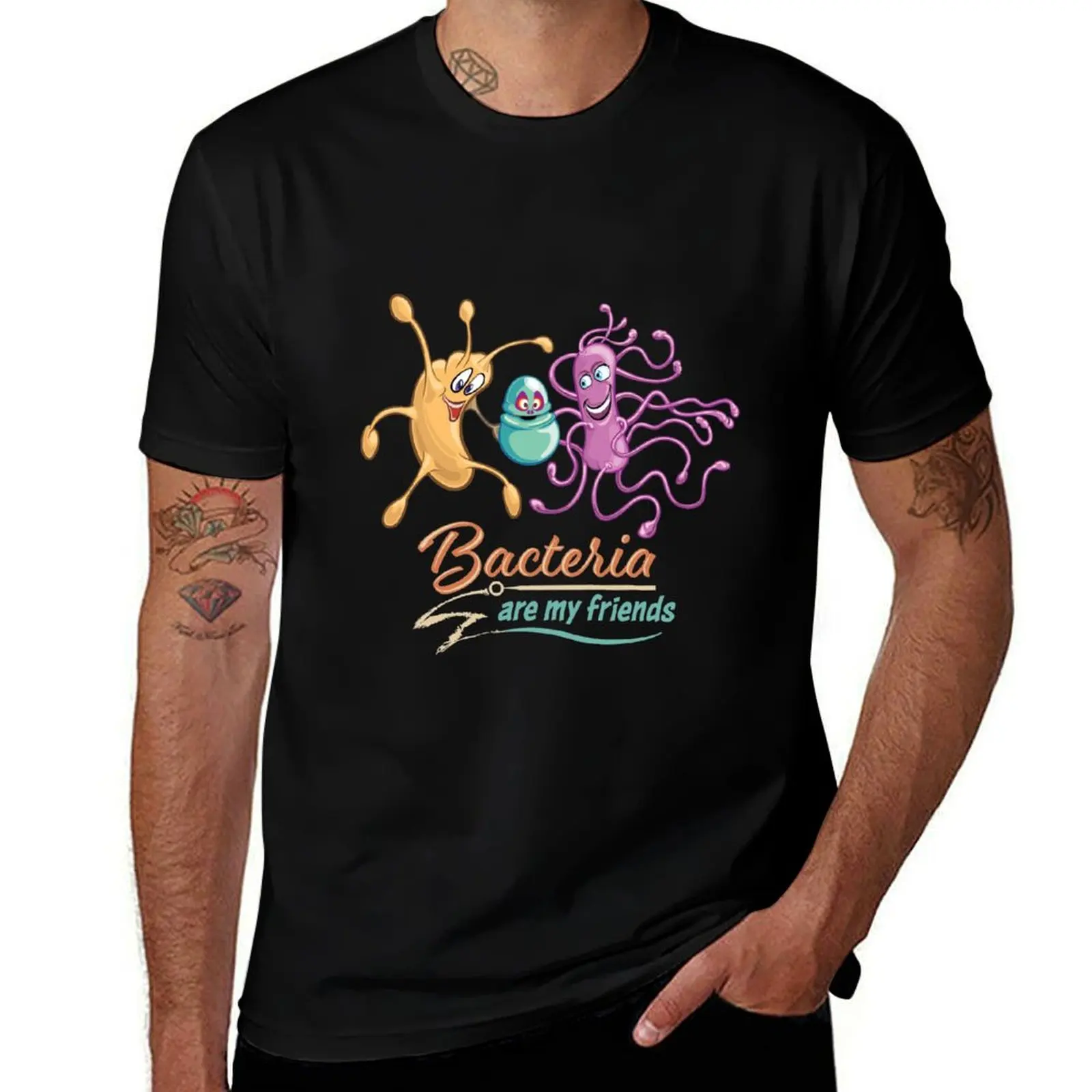 Microbiology Funny Cartoon - Bacteria are My Friends with Retro Vintage Colors and Text T-Shirt