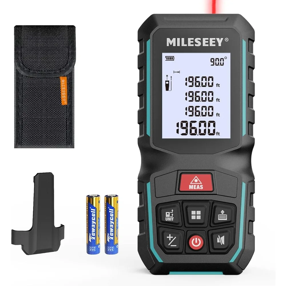 

Laser Measurement Tool 330FT, Angle Sensor, Pocket Clip, Measures Distance, Area, Volume, Pythagoras, ±1/16 in