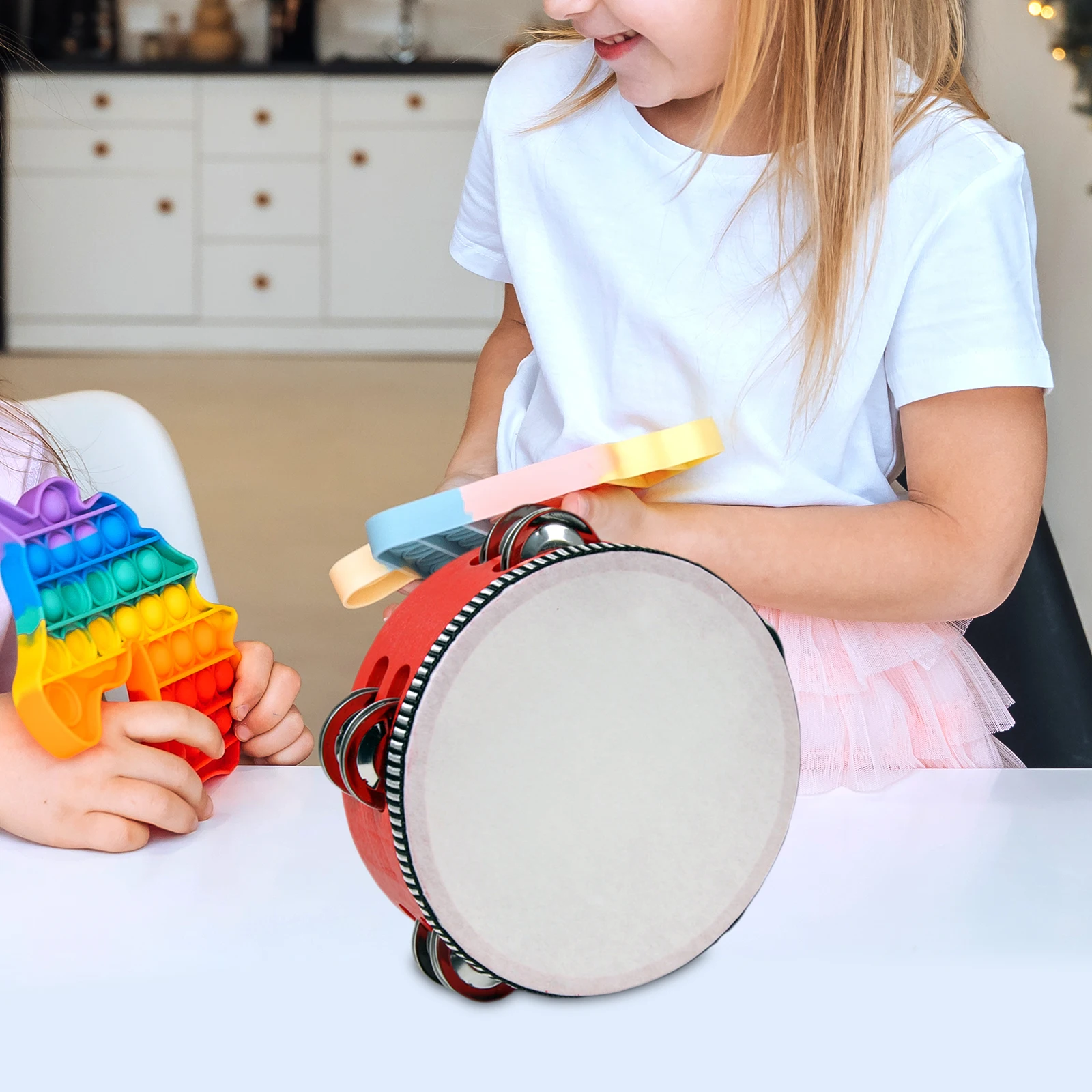 Metal Double Jingles Wooden Tambourine Drum Musical Instrument Children Educational Percussion Dance Party School Toys 6/8/12 in