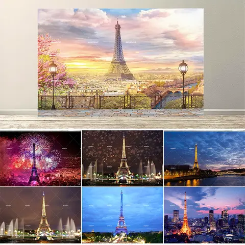 Daggtryck Eiffeltornet Tema Födelsedagsfest Bakgrund Paris Stadsbild Arkitektur Balkong Med Utsikt Över Gatuvy Bakgrund 8 best sales dioramabakgrund - №3