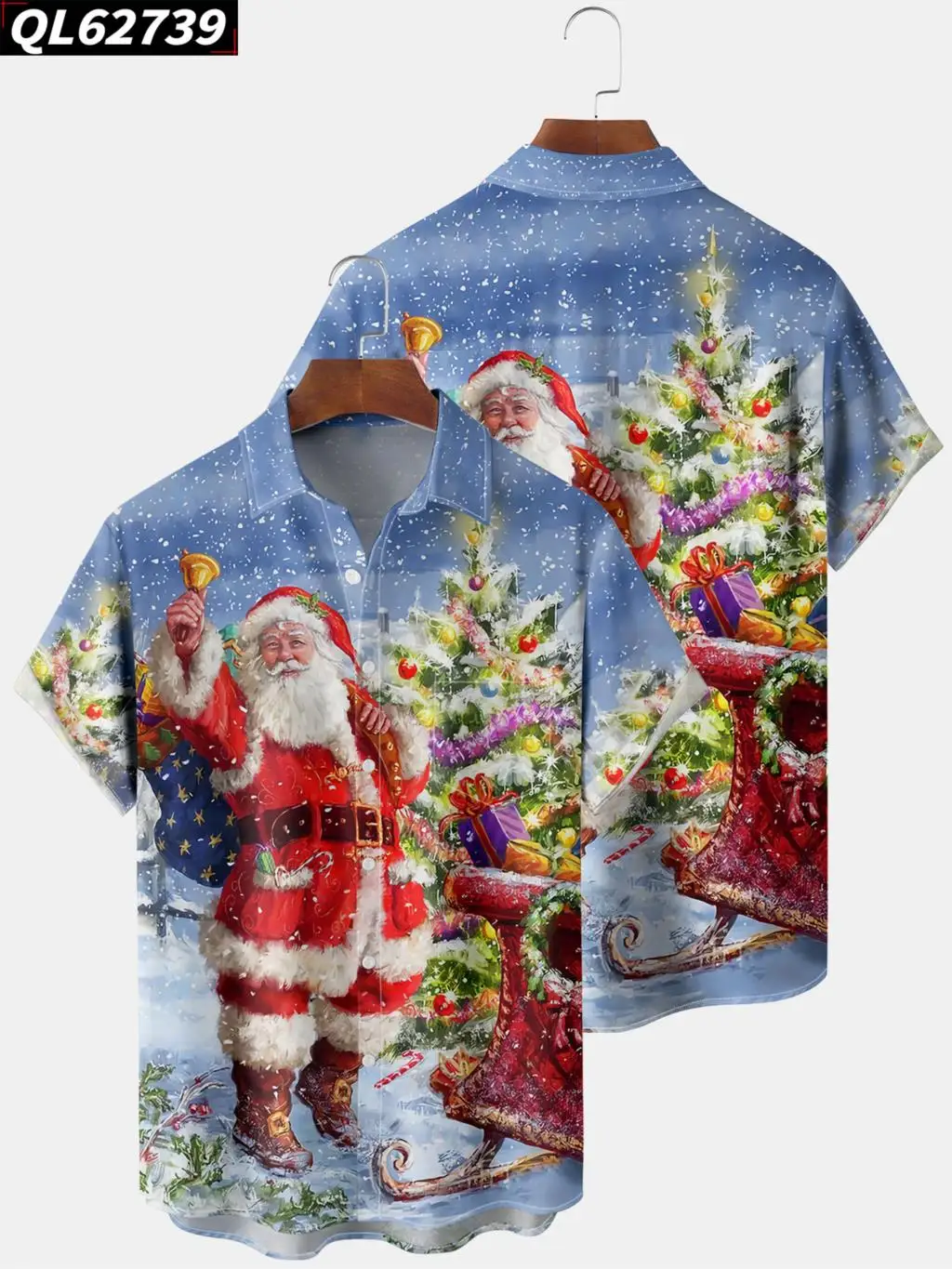 

Christmas Hawaiian Shirt Man Women High Quality Luxury Men's Pocket Shirt Santa Claus Short Sleeve Summer Casual Tops