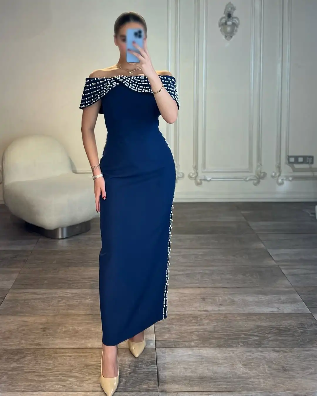 

Ofherown Off Shoulder Straight Evening Dress Crystal Beaded Prom Gowns Formal Party فساتين للمناسبات الخاصة