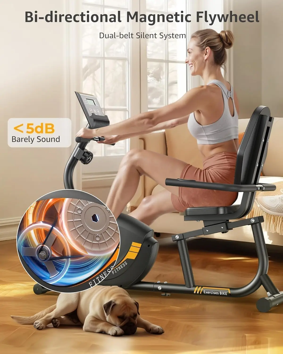 Recumbent Exercise Bike for Seniors, 440LB Capacity, Extra-Wide Seat，with 9-Position Sliding Seat for 4'9