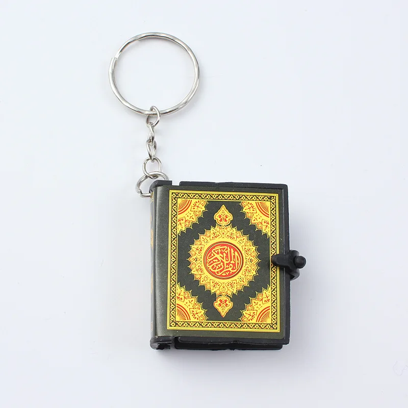 Resin Islamic Muslim Keychain  Real Paper Mini Ark Quran Book Can Read Pendant Key Ring Religious Jewelry Gift Metal Pvc Paper