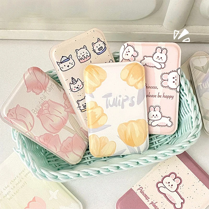 데스크탑 메이크업 거울 솔리드 컬러 PU 가죽 간단한 휴대용 휴대용 메이크업 거울 접이식 학생 컴팩트 귀여운 포켓 거울