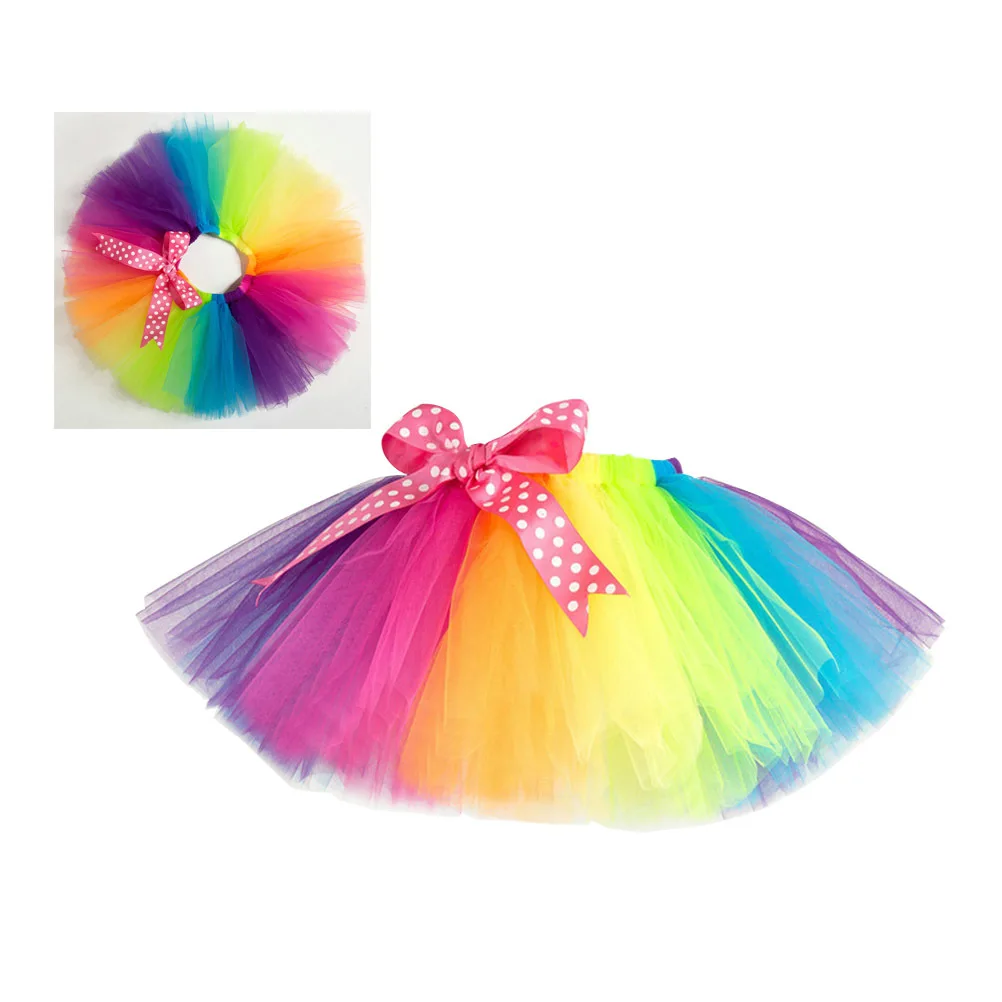 

Rainbow Tutu Skirt For Kids Baby Girl Mesh Party Dress Halloween Costume Birthday Carnival Wear Elastic Waist Tiered Ruffle