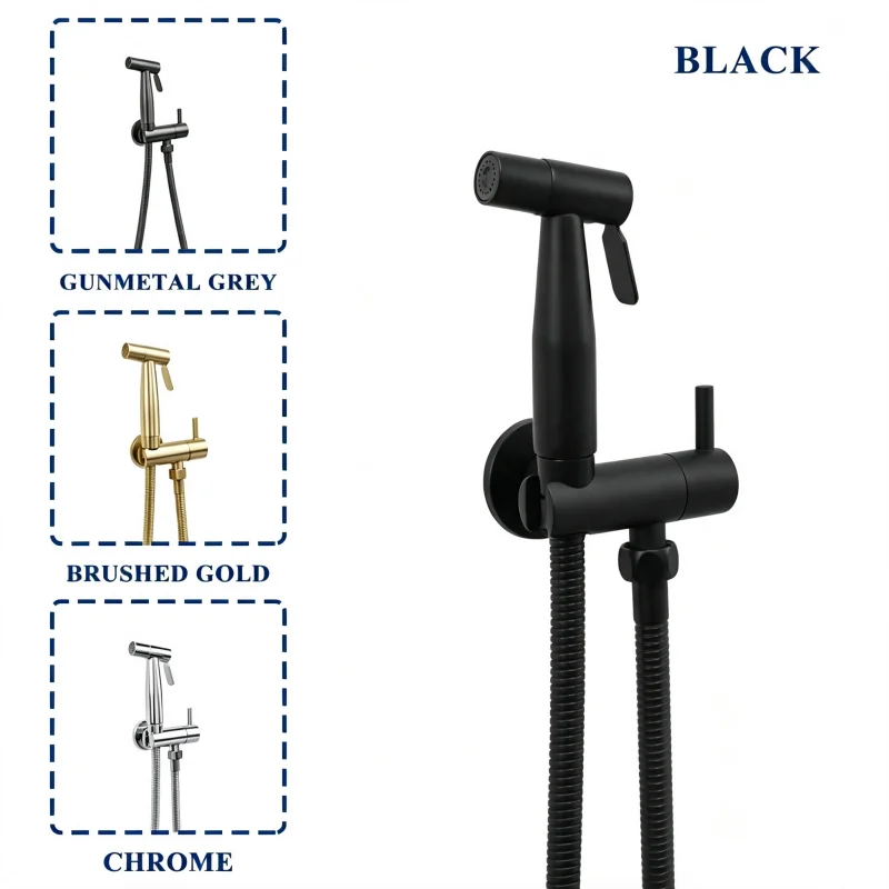 Brushed Gold Brass for Bathroom Wall Mounted Toilet Shower Bidet Spray Gun Faucet Set with Spring 2M PVC 1.5M SS Hose