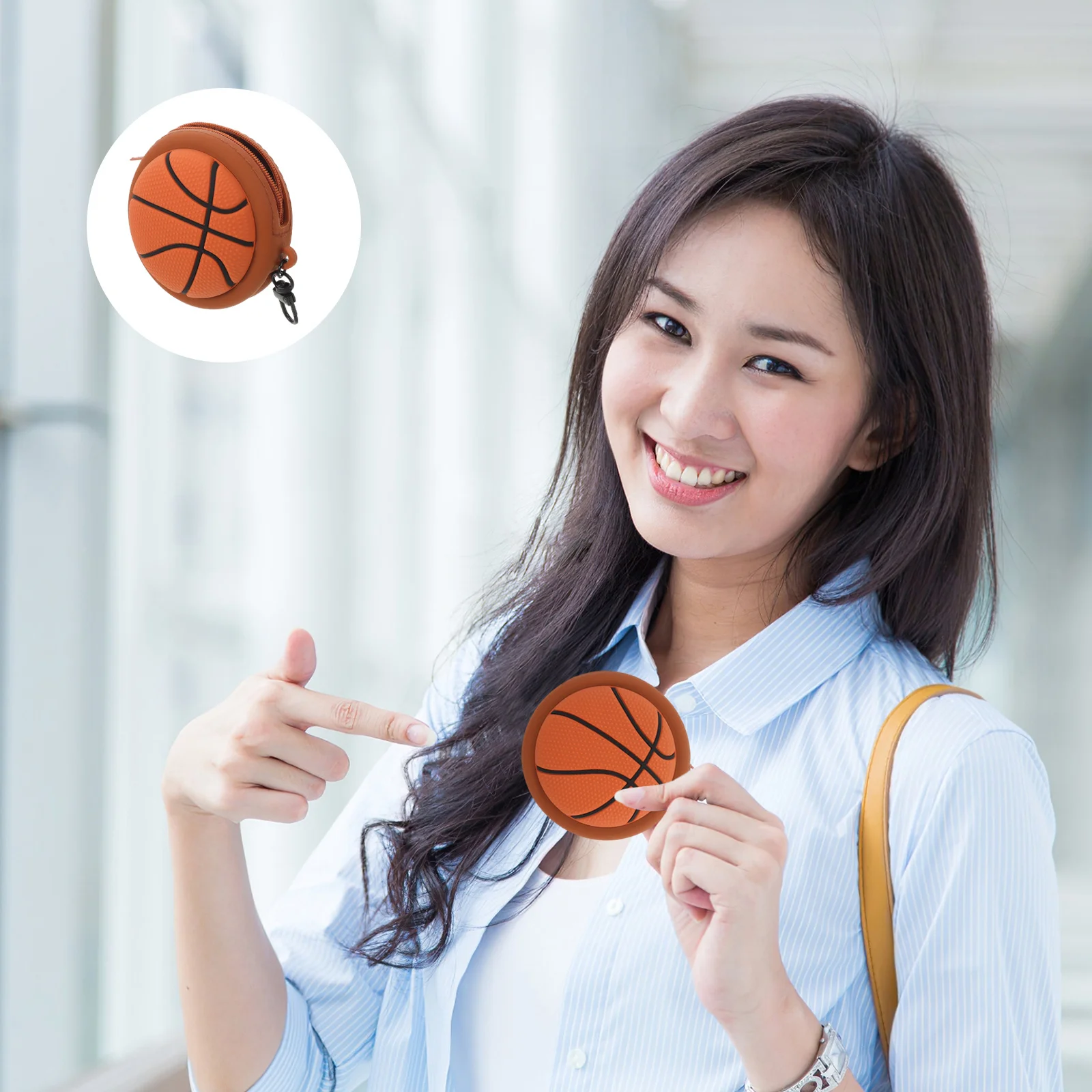 

Silicone Earphone Storage Bag Basketball Design Headphone Organizer Case with Zipper Portable Keychain Pouch for Travel School