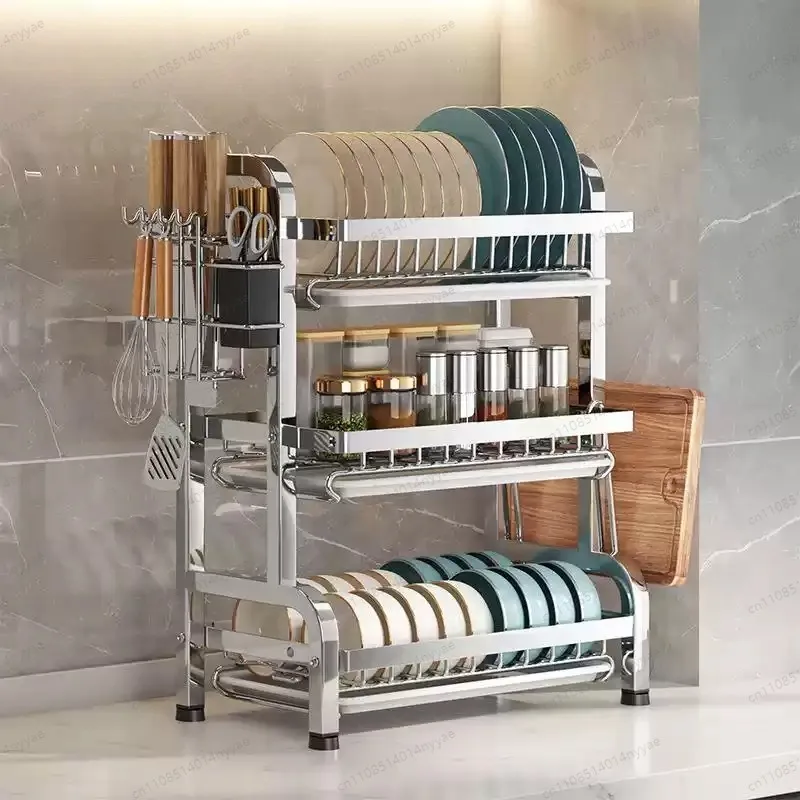 Dish Drying Rack Compact Kitchen Dish Rack Drainboard Set Large Rust-Proof Dish Drainer with Utensil Holder