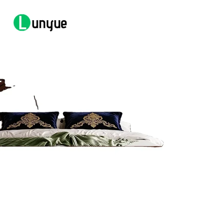 Custom American Solid Wood Bed Leather Double Roman Column Design Classic Queen Size Bedroom Furniture Durable Elegant Style