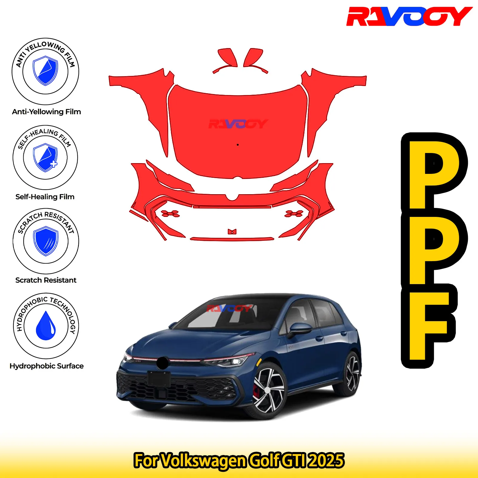 For Volkswagen Golf GTI 2025 Glossy Matte Black Precut front PPF Kit Paint Protection Film