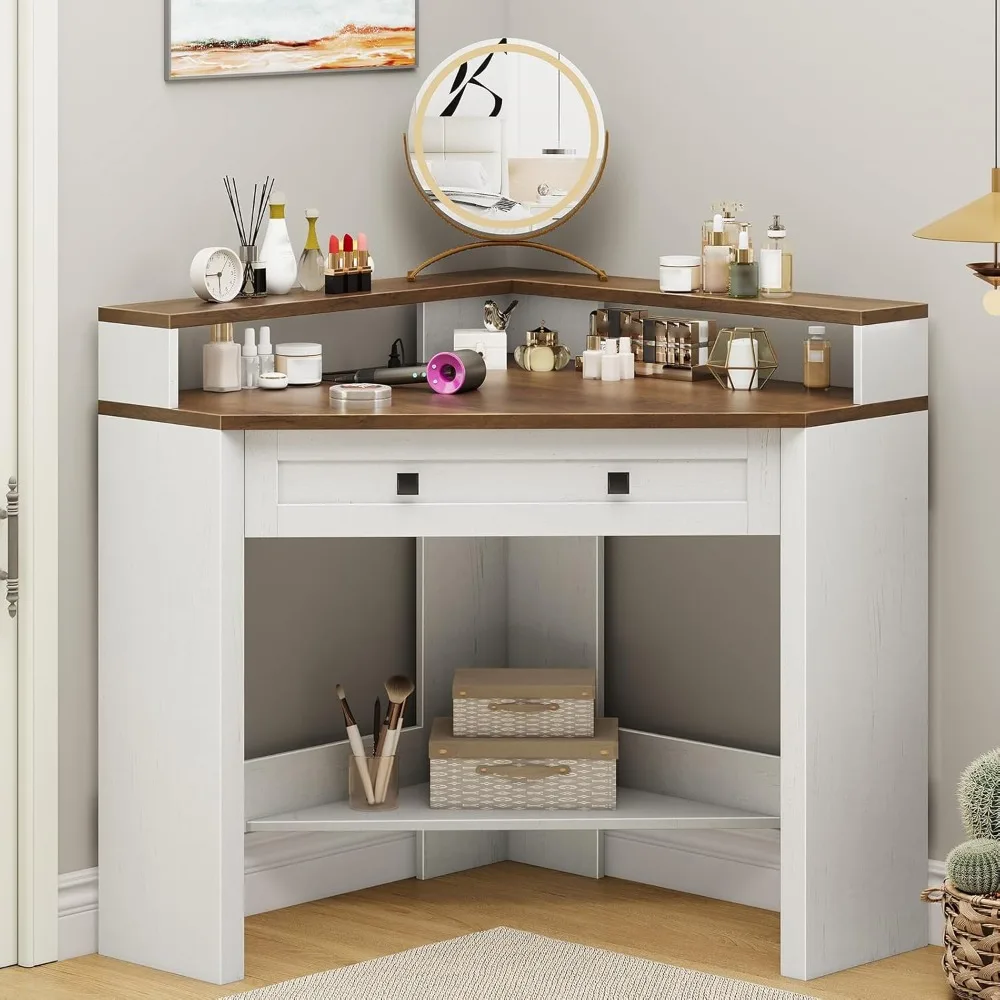 مكتب زاوية، مكتب كمبيوتر مثلث، محطة عمل المكتب المنزلي مع درج وحامل شاشة لزاوية المزرعة للمساحات الصغيرة #3