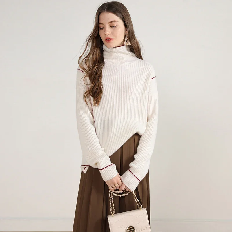 aliaga winter 100% cashmere turtleneck sweater woman korean fashion oversized ladies pullpver ribbed knit warm jumper