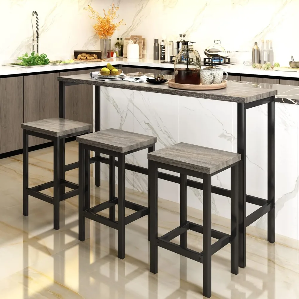 

4 Piece Counter Dining Set, Extra Long Height with 3 Stools, Wooden Chair High Stools, Bar Kitchen Dining Chair Set