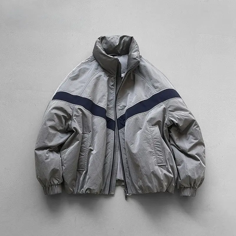 Down Jacket Men's Winter American Standing Collar Contrasting Color Duck Down Loose and Versatile