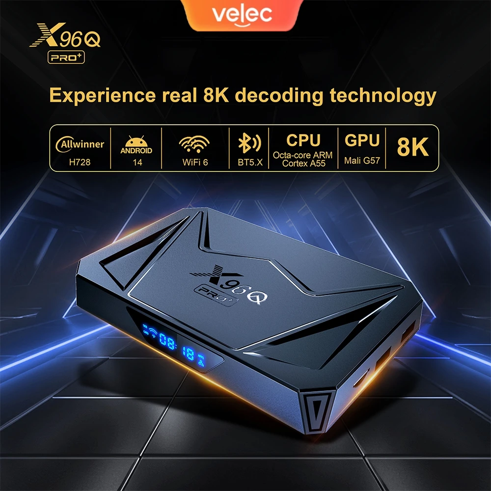 Velec X96Q PRO+ Smart TV Box Android 14 4GB 64GB Allwinner H728 Quad Core 8K@24fps 1000M Ethernet Wifi6 Set Top Box Media Player