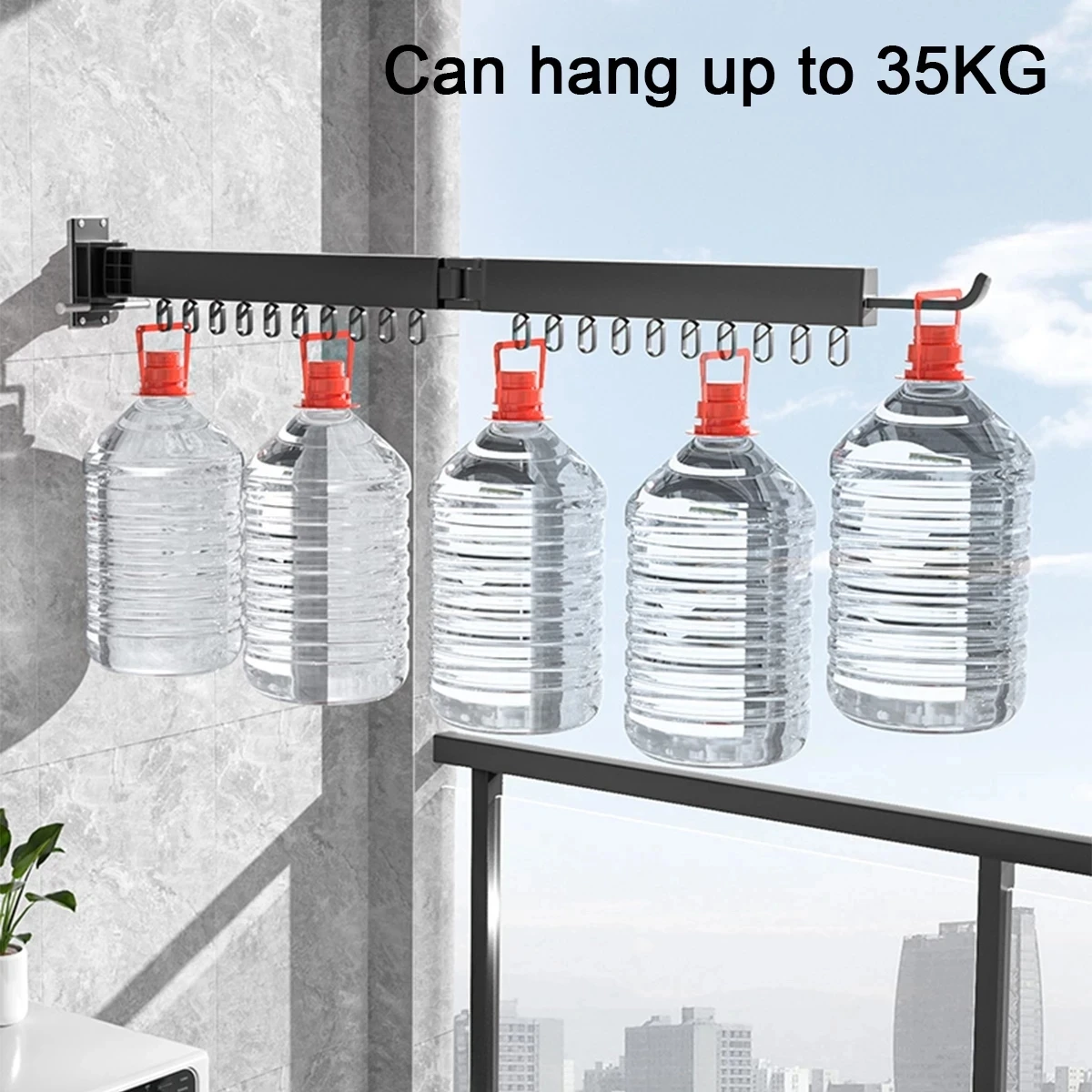 Folding Clothes Hanger Wall Mount Retractable Cloth Drying Rack Indoor & Outdoor Space Saving Home Laundry Clothesline