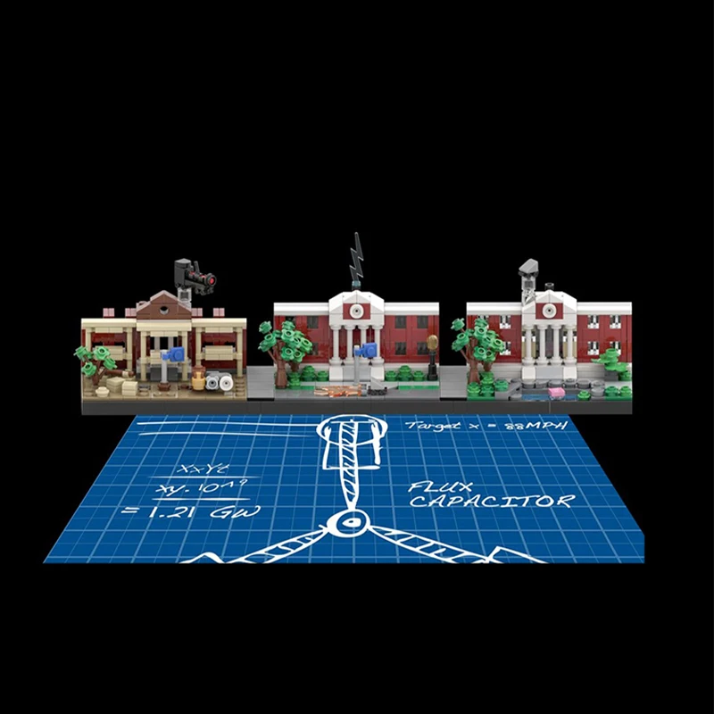 615pcs MOC Back To Future Skyline Architecture Skylines Model Building Blocks Construction Toy Christmas Gifts DIY Creative