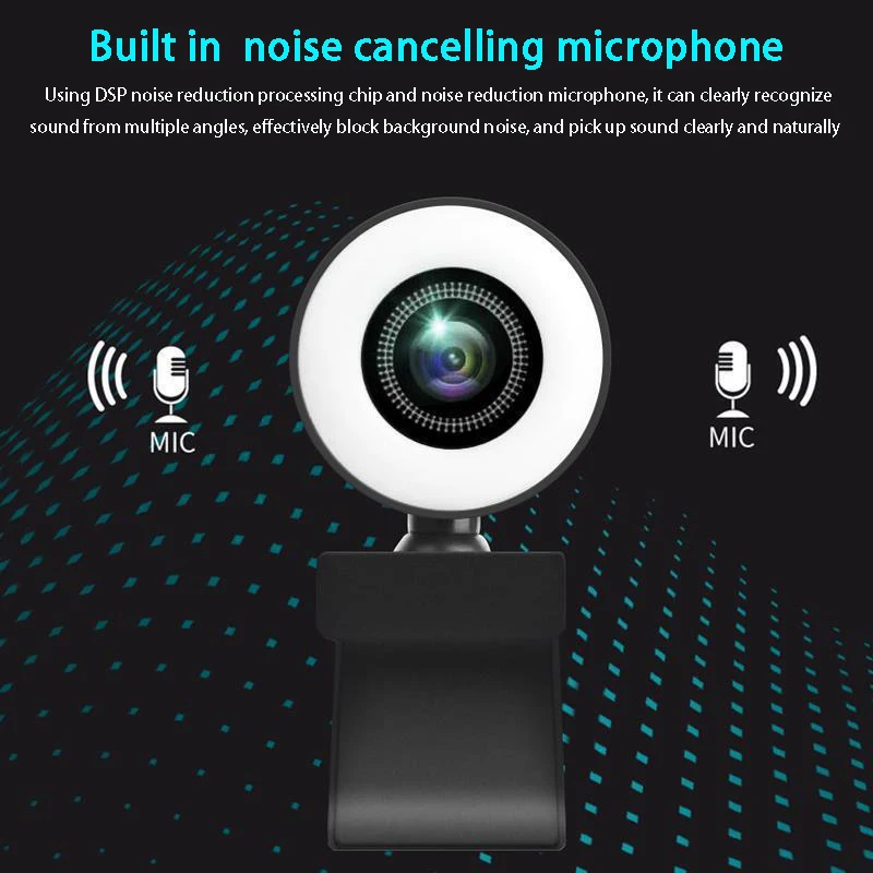 2K Webcam LED Fill Light USB 1080P Full HD Web Camera With Microphone Camera Live Broadcast For Youtube PC Laptop Video Calling