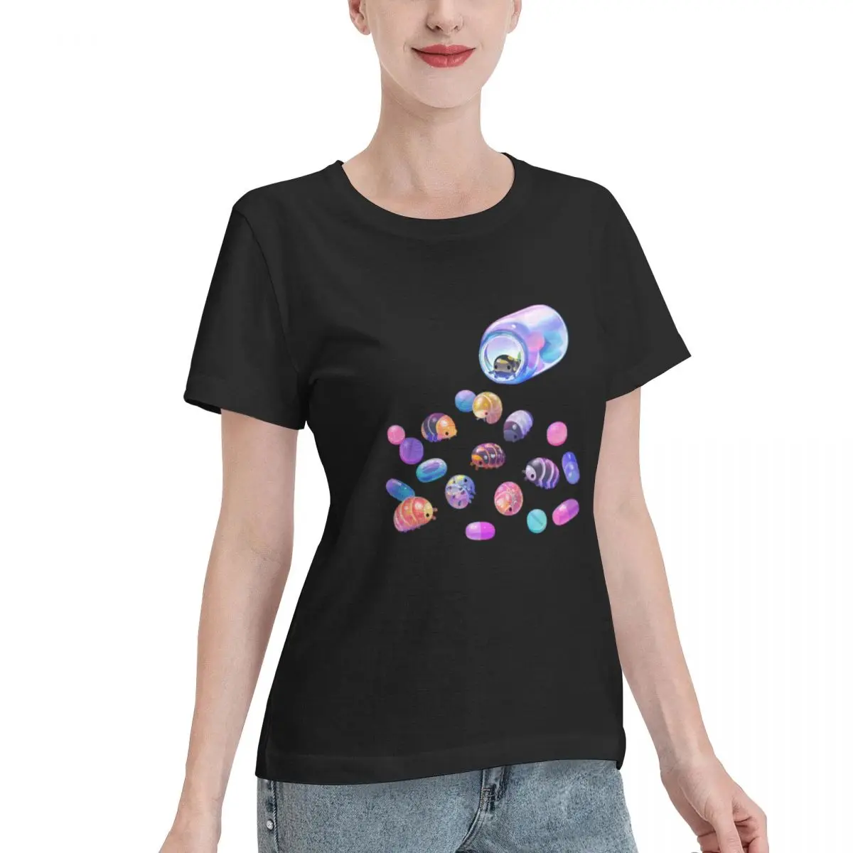 No Fade Pill Bugs Women's T-shirt Shopping College Girls Top