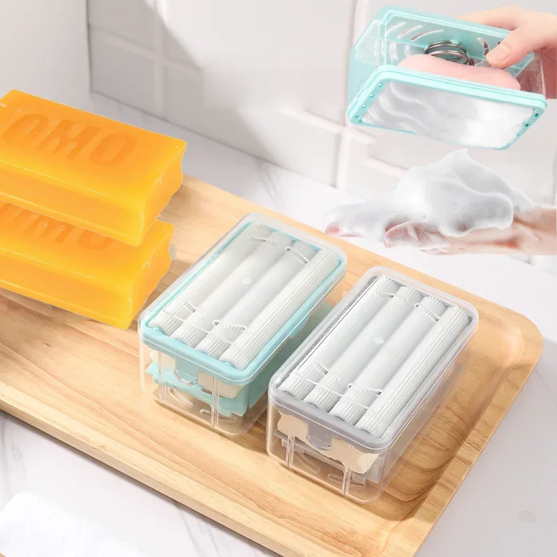 New Usage Roller Type Soap Dish Holder for Bathroom Toliet Soap Box Plastic Storage Container with Drain Water Bathroom Gadgets