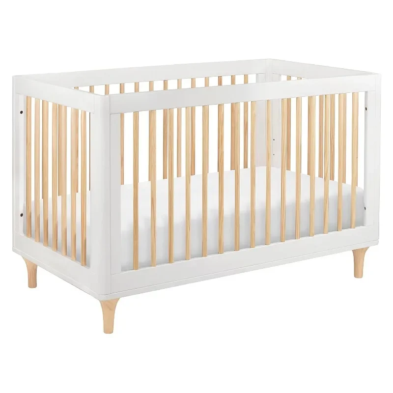 3-in-1 Convertible Crib with Toddler Bed Conversion Kit in White and Natural, Greenguard Gold Certified