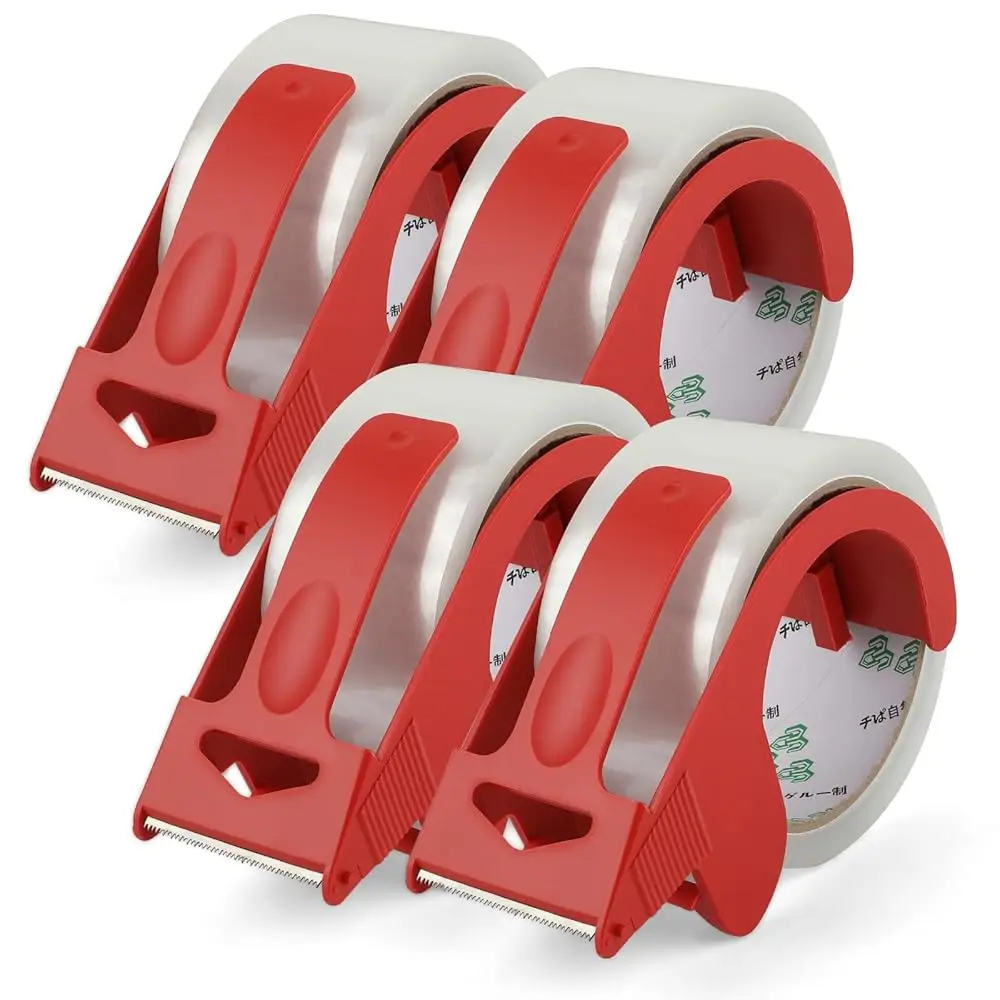 

4 Rolls Packing Tape with Dispenser, 2 inch x 55 Yd Clear Packaging Tape, Heavy Duty Shipping Tape for Moving Boxes Shipping