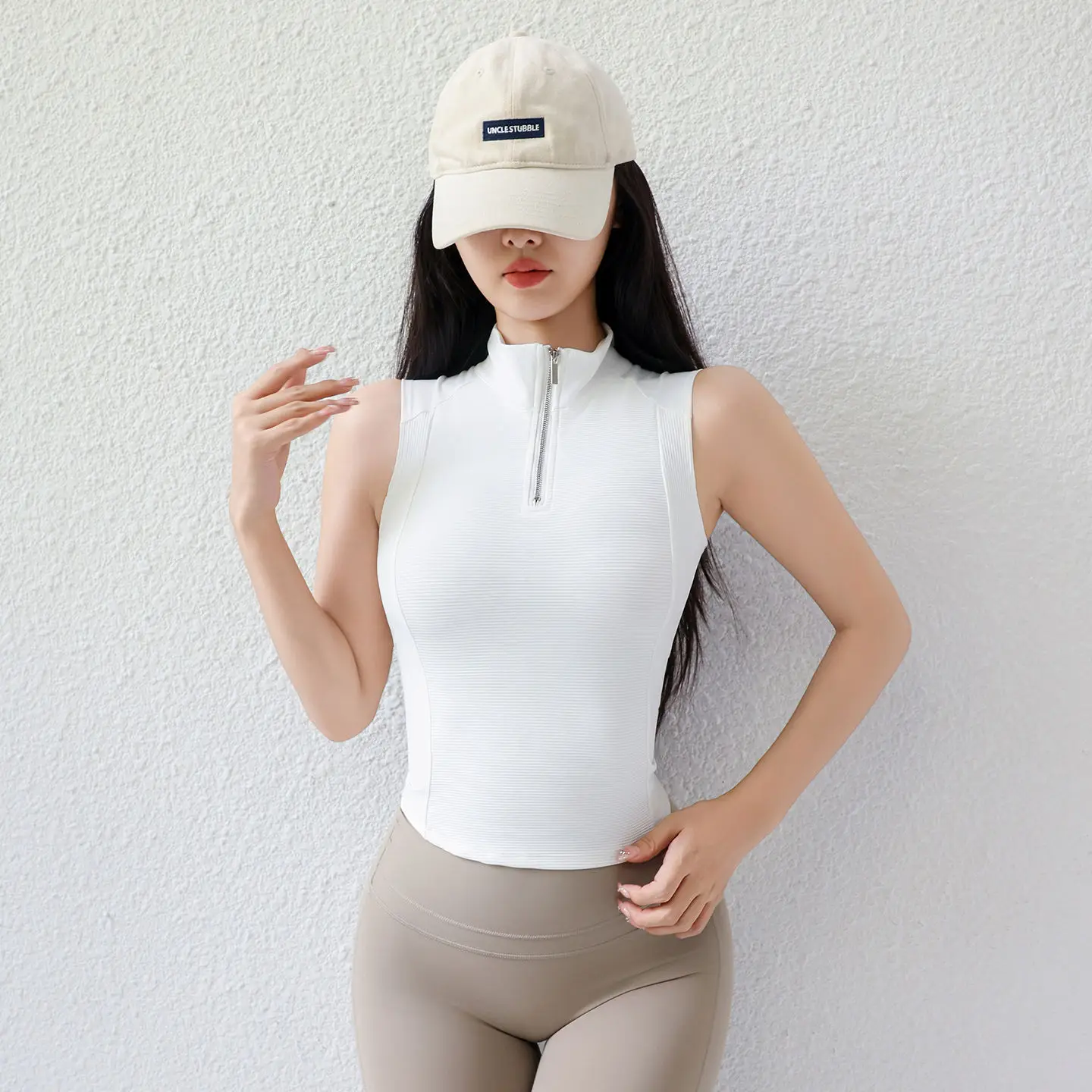 

Women’s Zip-Up Sleeveless Workout Vest, Figure-Flimming Sweat-Wicking Running Yoga Tank Top, High-Waist Slim Gym Crop