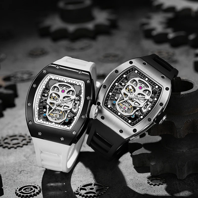 Fashionable Automatic Movement Mechanical Watch for Men Hollow Design High Quality Waterproof Mens Stylish Tonneau Rel