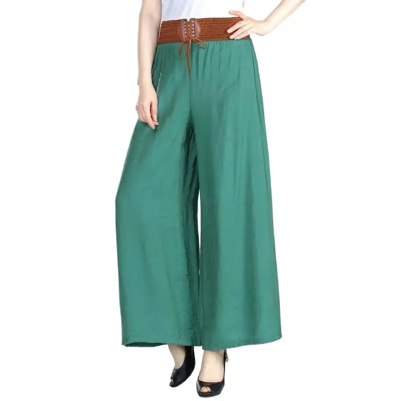  pantalon large femme Wide Leg Pants Summer Korean style women High waist cotton linen pants black blue khaki red trousers