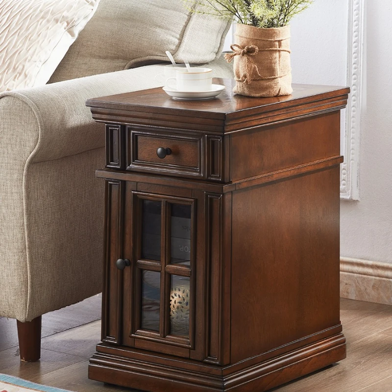 

American simple retro solid wood parquet edge sofa side table bedside locker coffee