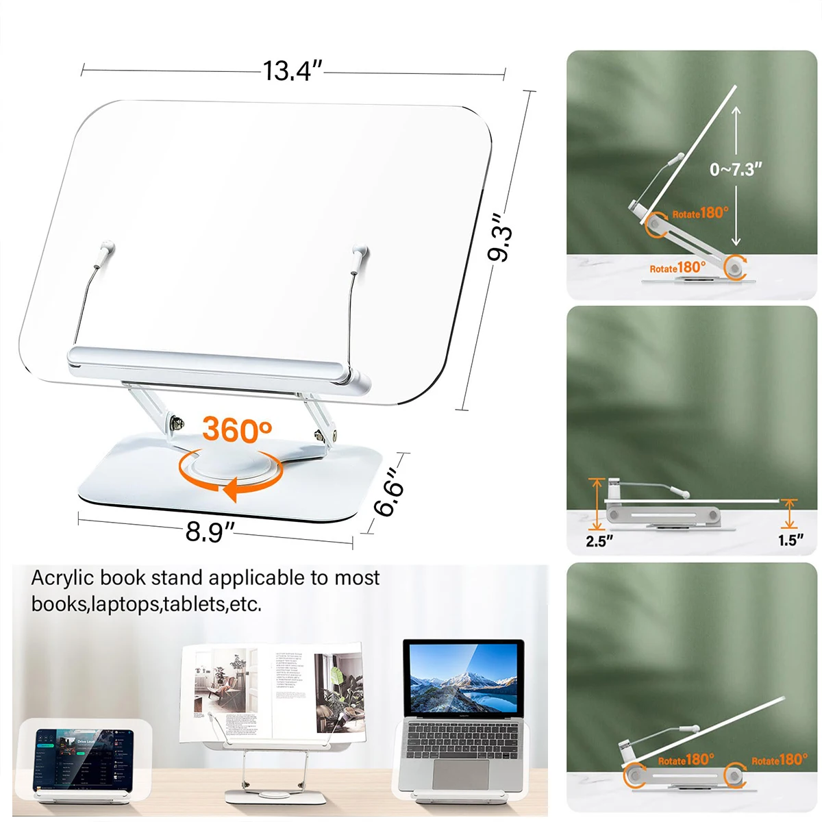 Laptop Stand for Macbook Air Pro Foldable Holder with 360° Rotating Base Vertical Scalable Adjustable Support Tablet Kickstand