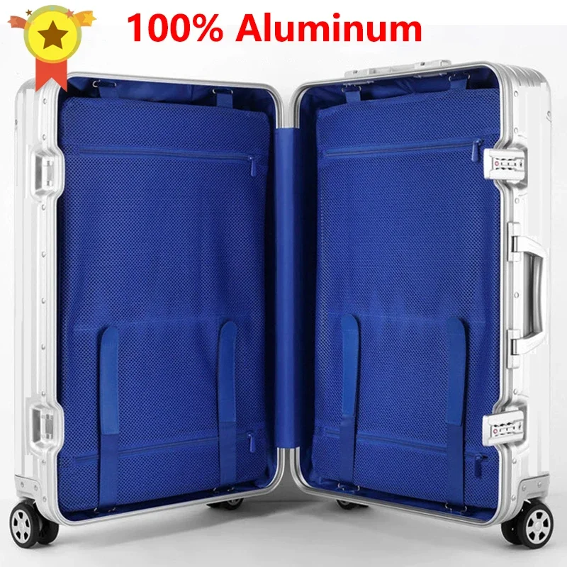 

Sale 20"24"29" inch 100% Aluminium rolling Luggage business travel Suitcase Aluminum Spinner Trolley Bag on Wheel