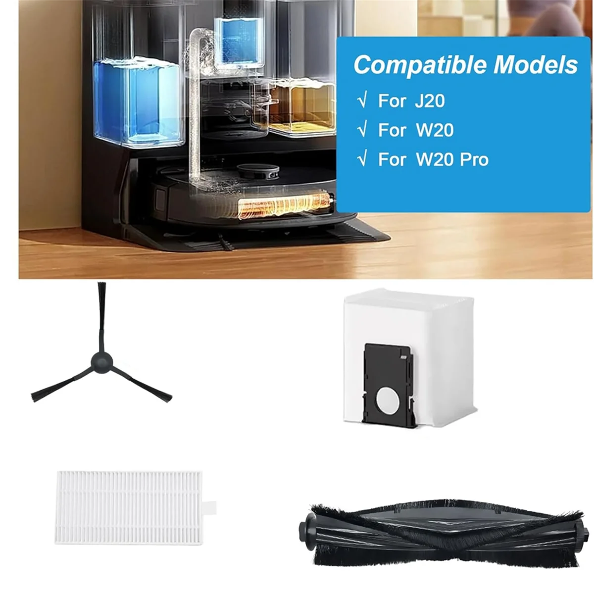 สําหรับ Eureka J20, สําหรับ Midea W20 W20 Pro เครื่องดูดฝุ่นหุ่นยนต์หลักแปรงด้านข้าง HEPA FILTER Mop ผ้าฝุ่นกระเป๋าอุปกรณ์เสริม