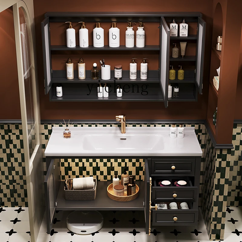 

LSL Oak French Retro Bathroom Cabinet Luxury Ceramic Integrated Washstand Basin