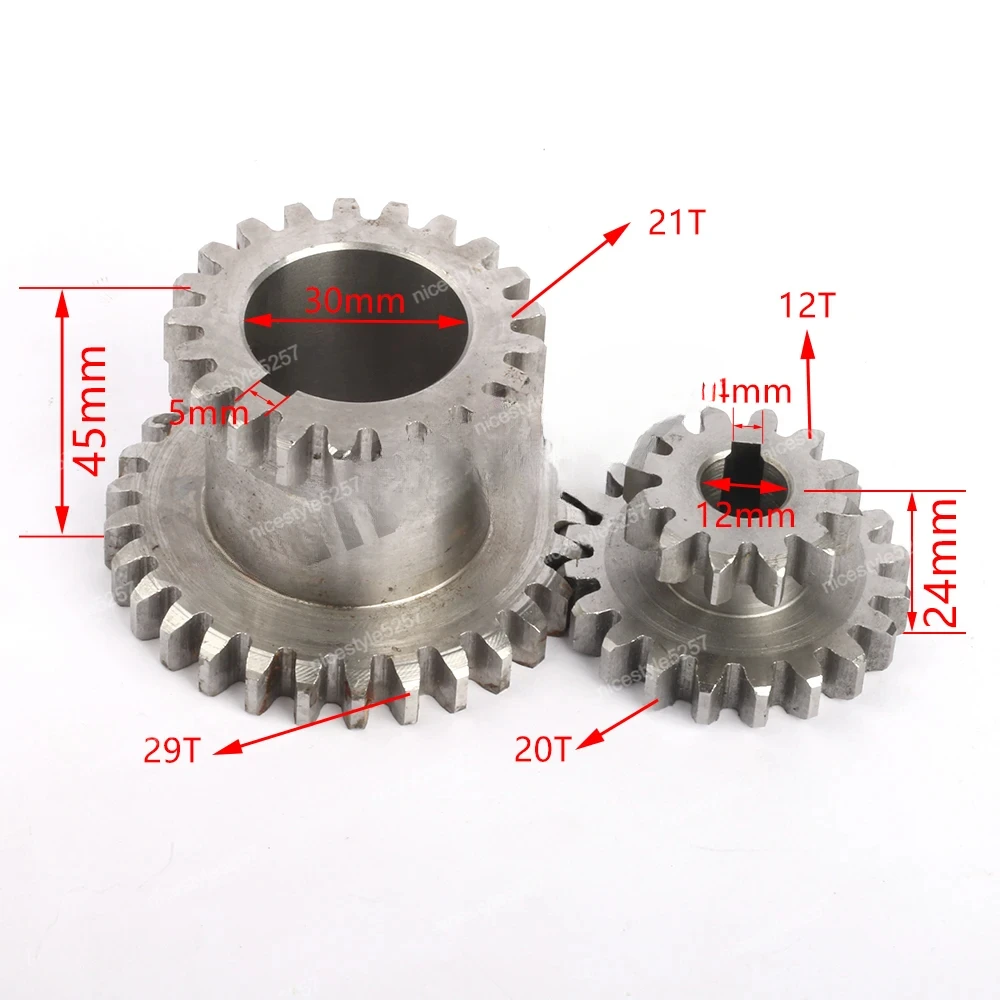 

2pcs High&low Metal Transmission Gear SIEG X2&Grizzly G8689&C2&C3&JET BD-6&BD-7 T29xT21&T20xT12 Spindle Duplicate Double Gear