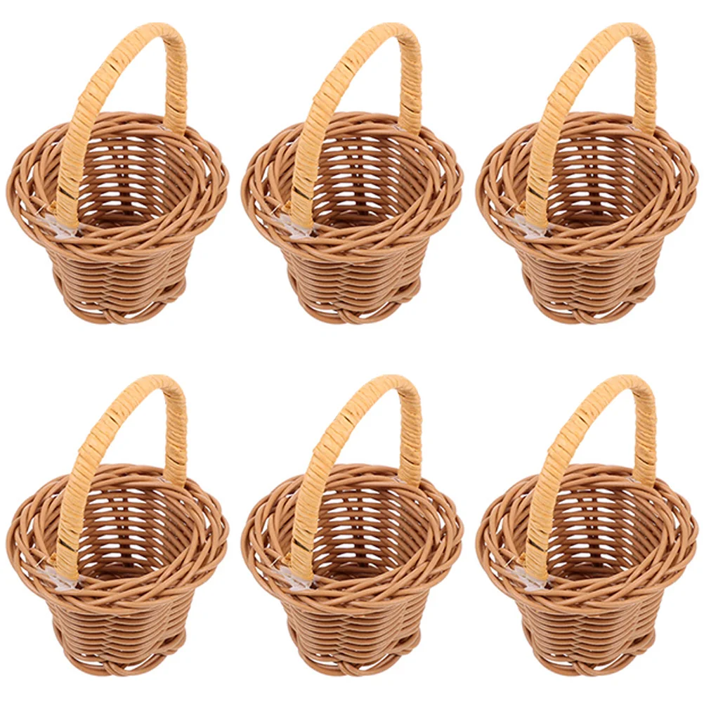 

6 Pcs Mini Woven Basket Wedding Party Decoration Small Candy Gift Baskets Rattan Easter Micro Scene with Handles Picnic