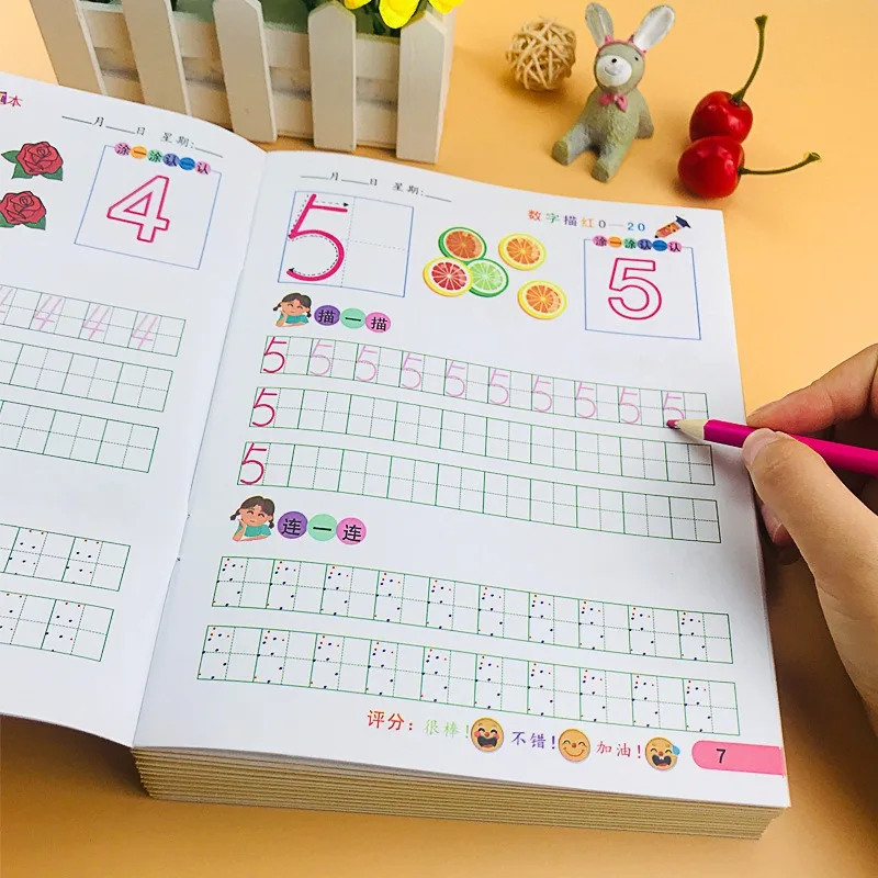 Cahier d'exercices de la maternelle pour enfants, livre de pratique de la calligraphie, alphabet, mathématiques, nombres, écriture de la liberté, apprentissage, 32