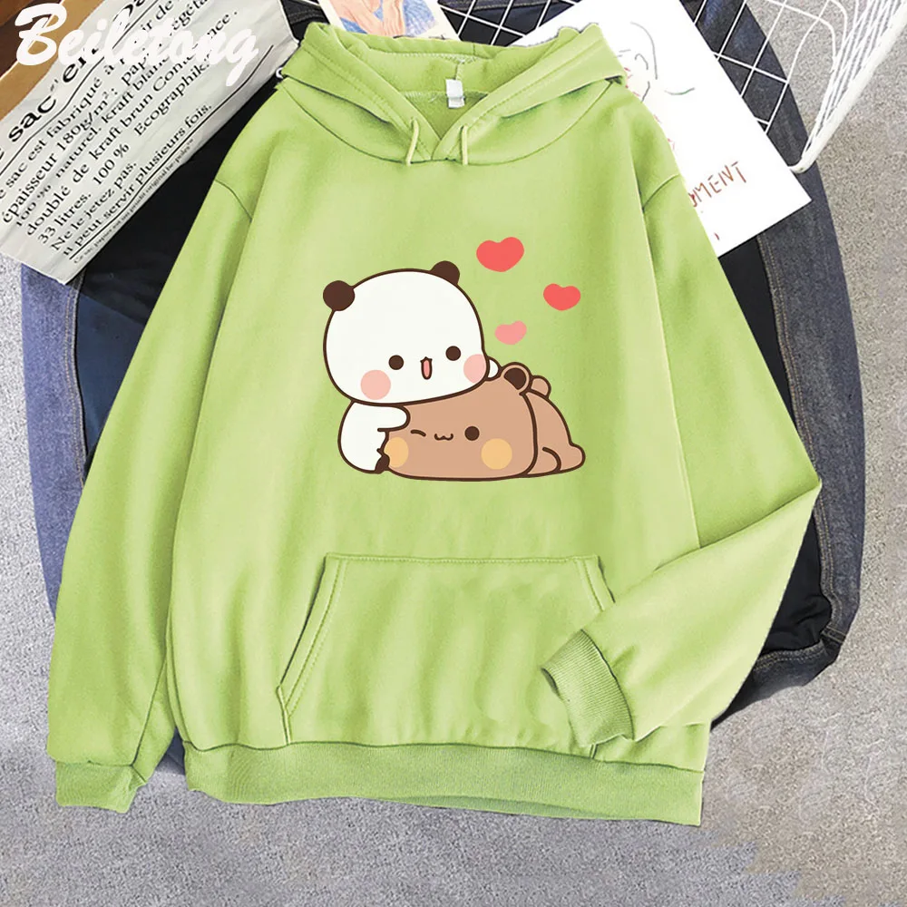 Cute Panda Bear Cartoon Hoodie Long Sleeve Bubu Dudu Korean Style Sweatshirts Women 90s Pink Funny Prints Harajuku Pocket Kawaii